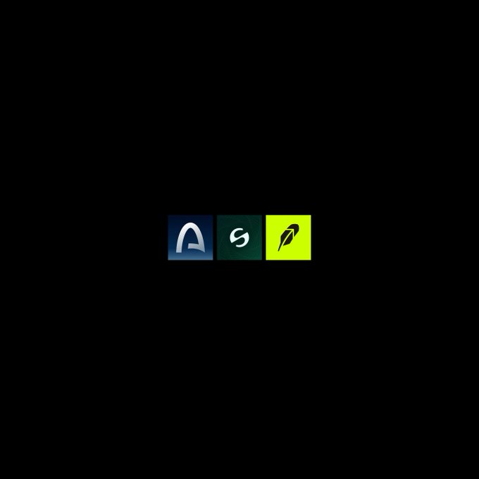 Three square logos displayed on a black background represent Robinhood App (blue with a white "R" arch), Stable (dark green with a stylized "S"), and Arc (bright green with a leaf icon), corresponding to the three "degen" chains mentioned in the post.