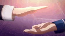 The image features two hands reaching out towards each other, with one hand appearing larger than the other. The background of the image is a gradient of purple and pink colors. The caption below the image reads "Gm apes. this challenge gonna open my eyes or nah". This suggests that there might be an anime-style challenge or game involving the two hands reaching out towards each other, possibly related to the post about opening one's eyes or gaining knowledge.
