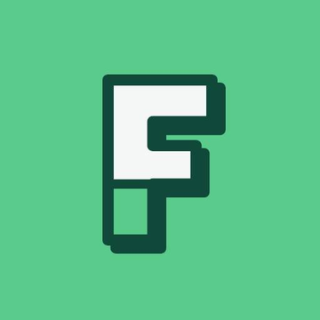 A pixel-art style icon of a green and white letter 'F' is set against a solid teal background.