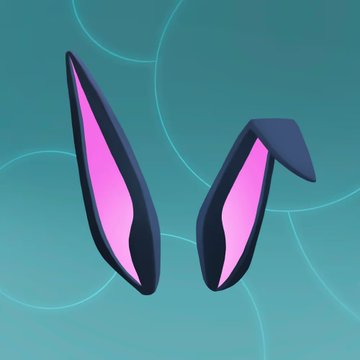 The image features a pair of bunny ears rendered in shades of pink and black, with one ear slightly open as if ready to listen or respond to something. The background consists of circles that are blue and green, creating an abstract pattern. Below the ears, there is text that reads "Somebunny'S been waiting for this. If you reached top 10 in the Otherside Easter Egg Hunt, rewards have arrived and been dropped to winners' wallets. Ears to you." The image seems to be related to a post about Easter eggs or a similar theme, as indicated by the bunny ears and the text.