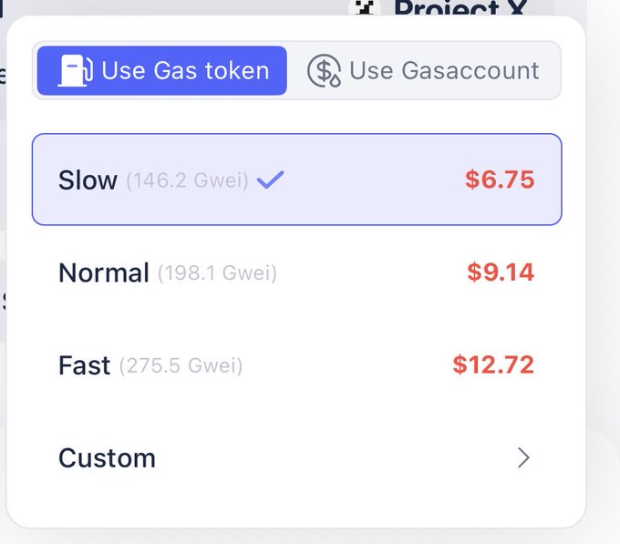 A gas fee selection menu shows transaction options of "Slow" ($6.75 at 146.2 Gwei), "Normal" ($9.14 at 198.1 Gwei), "Fast" ($12.72 at 275.5 Gwei), and "Custom," with "Use Gas token" selected as the payment method. The image highlights the surprisingly high transaction costs on HyperEVM that rival or exceed Ethereum mainnet fees, prompting the user to jokingly question who is paying for such expensive gas.