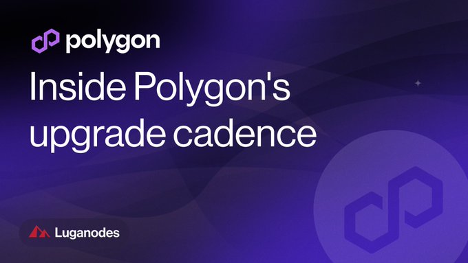A purple banner for Polygon blockchain reads 'Inside Polygon's upgrade cadence' with a 'Luganodes' logo in the bottom left corner.