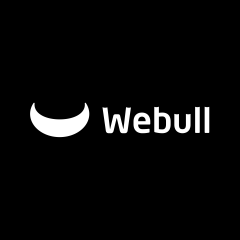 The Webull logo is shown, accompanying news that Webull achieved $198M in Q2 revenue, with crypto trading contributing only 1% of that total.