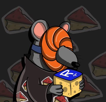 An anthropomorphic rat wearing a beekeeper-style helmet holds a yellow cheese block marked with the number "12," while surrounded by floating pizza slices in the background. This creative artwork appears to be an entry for the Relic Rats Art Contest by @OgRats_, featuring the character "TobiRat" as suggested by the accompanying post.
