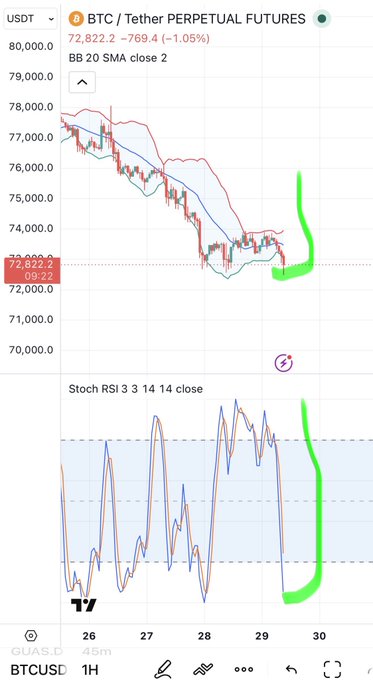 In the image, there are two charts on a phone screen that display price movements of Bitcoin over time. One chart provides historical data with red bars indicating peaks and valleys, while the other displays future trends and forecasts for Bitcoin prices. The forecast is in green and shows a steep increase in value. These charts suggest potential opportunities to make money trading or investing in Bitcoins.