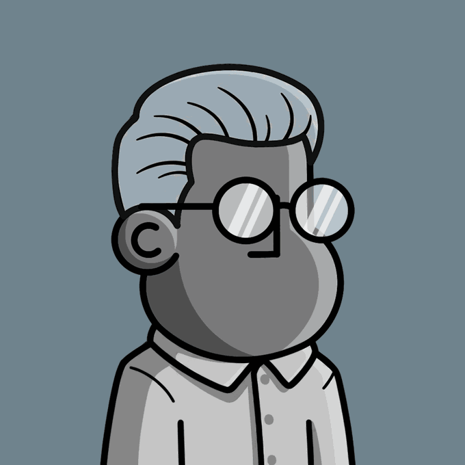 The image features a cartoon character, likely an older man with gray hair wearing glasses and a white shirt. He has a serious expression as he looks off into the distance. The caption "This aged well. npc." suggests that this character is a well-loved and cherished figure in the world of video games or digital art.