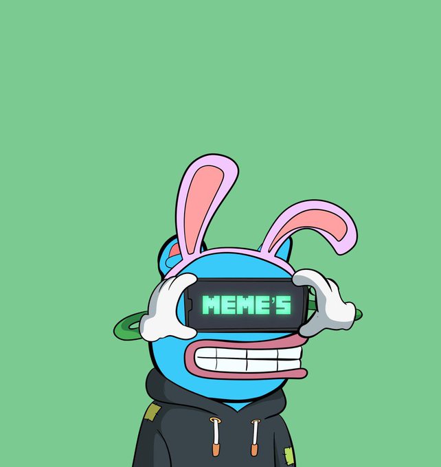A cartoon character wearing bunny ears and a VR headset displaying the word 'MEME'S' against a green background.