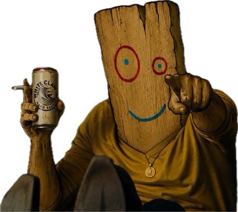 A whimsical character wearing a wooden plank mask with a painted smiley face holds up a White Claw hard seltzer can while giving a thumbs-up, with the image paired alongside a post announcing Robinhood's weekly milestones including $25B in cumulative DEX volume, $1.5B in stock token DEX volume, the Platinum Card launch, and Morpho's ($MORPHO) listing on Robinhood Crypto.