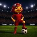The image features a cartoon duck standing on top of a soccer ball with its arms outstretched. The background shows an empty stadium filled with lights, creating a vibrant atmosphere. The caption below the image reads "quack gm frens. been thinking about @wallchain lately... they use data and ml to match projects with teh right creators based on real audience overlap. not just big follower counts. this feels like a step up from the spray and pray days. more efficient for projects, fairer".