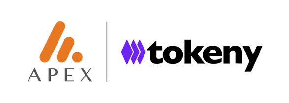 A logo graphic showing the 'APEX' logo (orange 'A.' symbol with 'APEX' text) separated by a vertical line from the 'tokeny' logo (purple diamond symbols with 'tokeny' text).