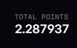 The image displays a "TOTAL POINTS" score of 2.287937 in white text on a black background, representing the user's accumulated points after 2 days of participating in the Lighter.xyz x RobinhoodCrypto campaign, as referenced in the accompanying post.