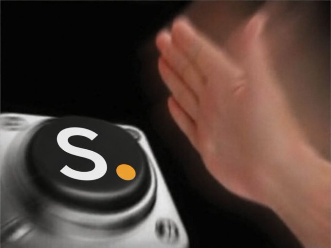 The image features a button with the letter "S" on it, surrounded by an orange dot. Below the button, there's text that reads "It' s very simple: Want to easily accept Dogecoin for your small business? Use Such The Such beta is live now - Register at such.inc". This post seems to be promoting a Dogecoin acceptance feature or encouraging users to use it for their businesses.