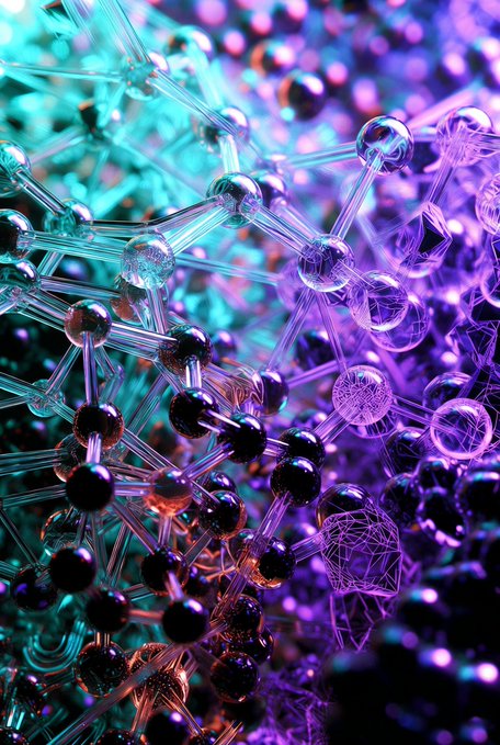 A vibrant visualization of interconnected molecular structures with glowing teal and purple spheres linked by translucent bonds, evoking the complexity of blockchain networks. The abstract tech imagery mirrors the post's message about BeldexCoin pioneering next-generation privacy infrastructure through advanced cryptographic and quantum-resistant technology.
