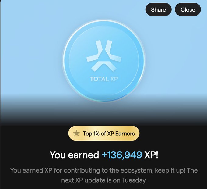 In the image, there's a white envelope with an XP logo in blue displayed against a blue background. Below this, two winners of the previous week's XP day are listed - one receives 50 XP and another gets 1 XP. In the following part of the image, it reads "Happy XP Day! got 137k XP" (137k XP). 
Next to that, there's an alert saying you earned + 135.945 XP, indicating your XP reward for participating in the XP day giveaway. The post also mentions giving back to the community by rewarding XP contributors with another XP upgrade for the next XP day which is on Saturday.