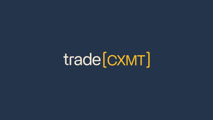The image displays the "trade[CXMT]" logo in white and yellow text on a dark navy background, representing the CXMT pre-IPO token being traded on the Trade platform. This directly relates to the post's mention of trading the CXMT pre-IPO on @tradexyz, highlighting the platform's branding for this offering.