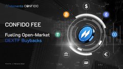 A promotional graphic for the 'CONFIDO FEE' by 'Alephium DeFi' with text 'Fueling Open-Market DeFiX Buybacks' featuring a circular design with currency symbols.