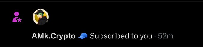 A notification showing "AMk.Crypto Subscribed to you · 52m" with a blue verified checkmark, indicating a new subscriber to the channel. This aligns with the post thanking subscribers for their support and welcoming new ones.