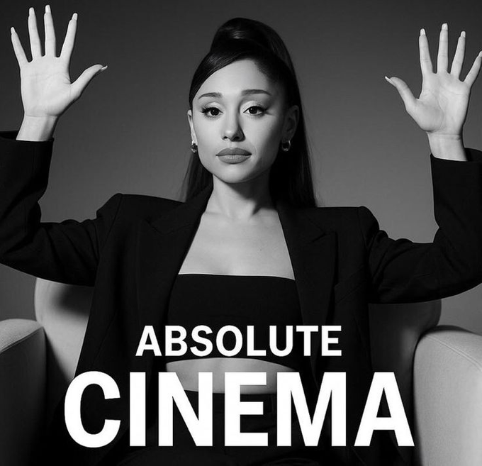 Black-and-white promotional image of a woman with a high ponytail wearing a blazer, both hands raised palms-forward, with bold white text "ABSOLUTE CINEMA" overlaid across the bottom.

The image humorously reinforces the post's message by using the "ABSOLUTE CINEMA" meme—a reaction phrase used to praise something considered legendary or flawless—to enthusiastically celebrate the cutting-edge AI agent capabilities being described (cross-data analysis, leaderboard insights, etc.).