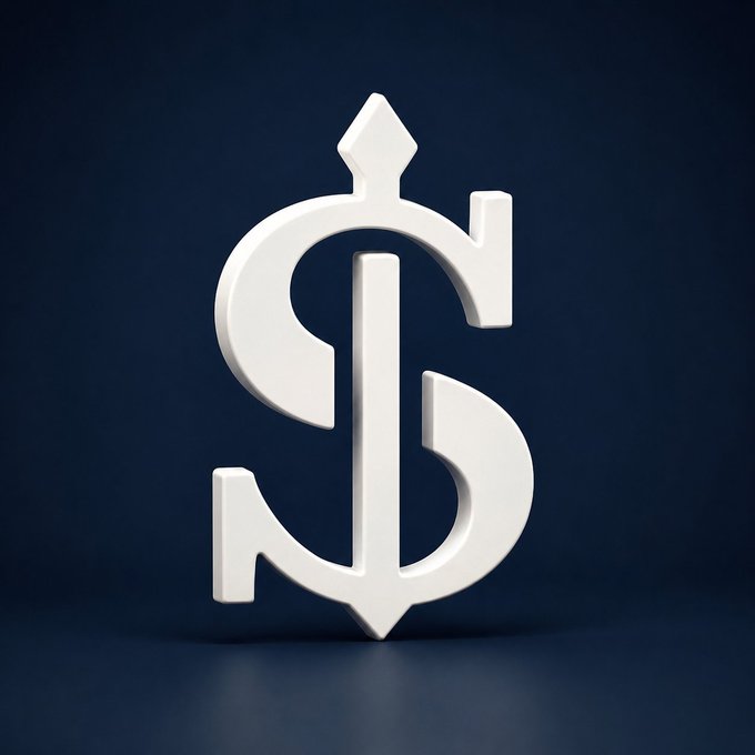 A 3D rendered white dollar sign symbol with arrows, set against a dark blue background.