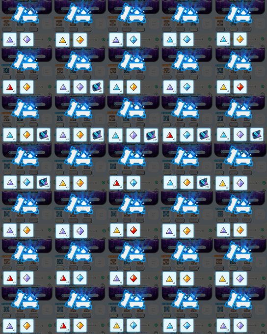 A grid of 35 STEPN sneaker box openings, each displaying a pair of randomized gem/shard rewards (varying colors and shapes) beneath a glowing blue sneaker icon, corresponding to the "P国Lv.5 x 35箱" (Level 5 Pearl country x 35 boxes) claim from @kurobuta_coin, with results reported through July 31.