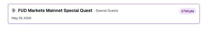 The image contains a screenshot of an online marketplace where someone has received 2,750 XP as a reward for completing a challenge or participating in a special event called "FUD Markets Mainnet Quest." The post describes the XP distribution process happening over the GenLayer portal.