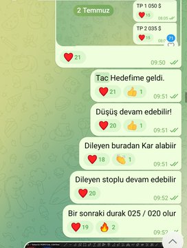A WhatsApp chat shows a series of Turkish trade updates for "$TAC" dated July 2, with the price dropping from $1,050 to $035 between 09:50 and 09:52, and messages warning members to "Stop the rise" (Düşüş devam edebilir) and that "Those who buy here can take profit" (Dilexen buradan Kar alabilir). The post's claims of wrecking the stock from $060 down to $020 and securing profit via a sell position align with the visible rapid price decline captured in the chat history.