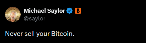 The image features a Twitter post by Michael Saylor, who has decided to sell his Bitcoin for the first time. The post includes a caption that reads "Never sell your Bitcoin," which is related to the main content of the post. The post also mentions that everyone changes eventually and that he would never sell Bitcoin, but in the end, he still made a U-turn.