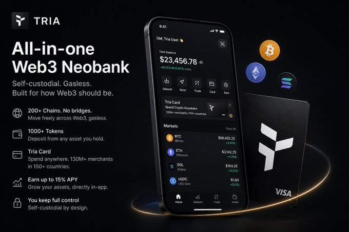 The image features an iPhone displaying a web3 app called All-in-One Web3 NeoBank, which allows users to manage their digital assets across multiple chains with ease. The phone's screen shows various transactions, including Bitcoin, Etherium, Ripple, and Litecoin, as well as the user's wallet address. The post about web3 apps emphasizes that most of these apps still make simple actions feel harder than they should due to the complexity of managing multiple digital assets across different chains.