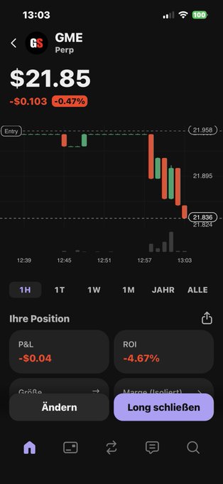 ?"GME (Global Market Exchange)", "Parro", and "21,85" are shown in the image with a line graph depicting a downward trend. The text indicates that this information can be used for trading purposes or for analyzing market trends within the GME currency.