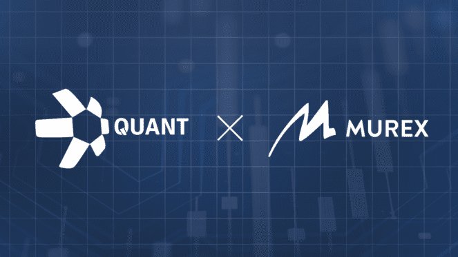 A blue-themed graphic showing a partnership announcement between 'XQUANT' and 'MUREX', featuring their respective logos separated by an 'X' symbol.