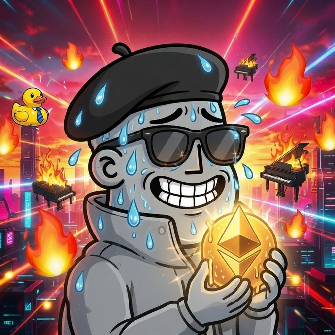The image features a cartoon character, possibly a man or a woman, wearing sunglasses and holding an etherium coin (etherium) above their head. The background of the image shows a cityscape with buildings and neon lights, creating a vibrant and colorful atmosphere. In the corner of the image, there is a text that reads "Spending ETH for NPCs that’s literally going to zero." This phrase suggests that the character might be involved in an activity related to cryptocurrency or virtual currency, possibly as a game character or a virtual asset holder.