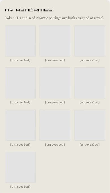 The image features a page from a book titled "My Abnormalities", which contains nine different images of pairs of Normie seedlings, along with captions that describe their characteristics. The caption for one of the images reads "Unveiled".