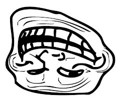 A simple black-and-white line drawing of a surreal character featuring a large mouth with teeth on top and closed eyes with eyebrows on the bottom.