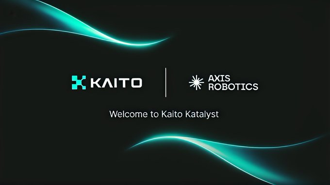 A logo screen reading 'KAITO | AXIS ROBOTICS' with 'Welcome to Kaito Katalyst' below, set against a dark background with teal light waves.