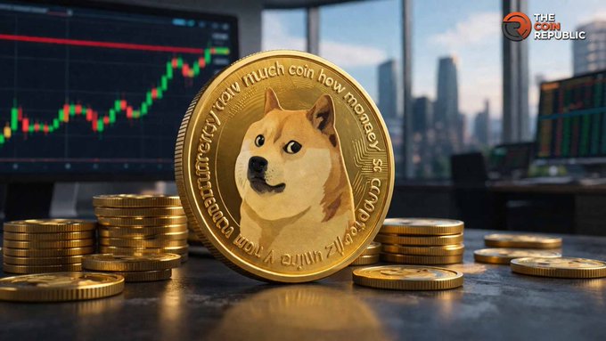 A Dogecoin coin featuring the Shiba Inu mascot stands among stacks of gold coins in front of a trading screen and city skyline, visually representing cryptocurrency investment. The accompanying post states that “Dogecoin Labs launches as DOGE ecosystem seeks growth beyond meme-driven demand,” linking the image to Dogecoin’s expansion beyond its meme-coin origins.