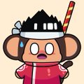 A cartoon illustration of a mouse-like character wearing a pink kimono and a black house on its head, crying while holding a sword.