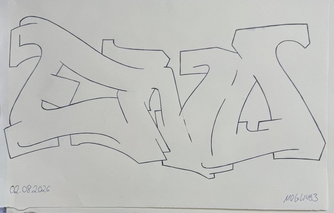 A hand-drawn graffiti-style sketch of overlapping outlined letters spelling something resembling "ENZO," dated "02.08.2026" and numbered "1061483," appears to be artwork made for or referencing @YouKnowEno, tying into the post's shoutout to him.