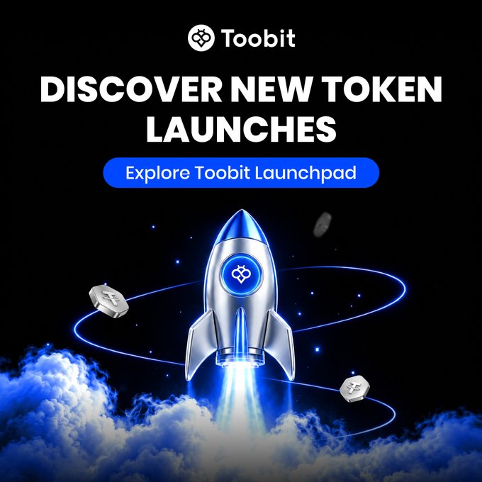 An advertisement for Toobit cryptocurrency exchange featuring a rocket ship with the text 'DISCOVER NEW TOKEN LAUNCHES' and a button to 'Explore Toobit Launchpad'.