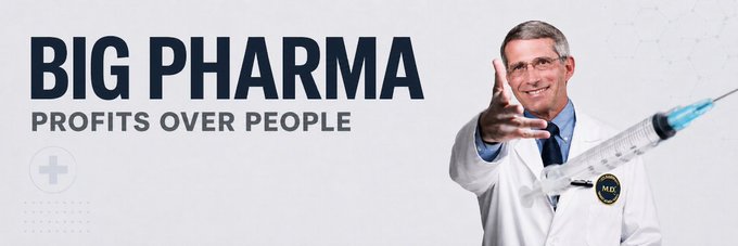 A banner image for the Moby token $PHARMA featuring a smiling man in a doctor's white coat extending his hand, accompanied by a large syringe graphic. The text reads "BIG PHARMA" in bold black letters with the tagline "PROFITS OVER PEOPLE" beneath it, visually reinforcing a critical message about pharmaceutical industry priorities on the Moby platform.