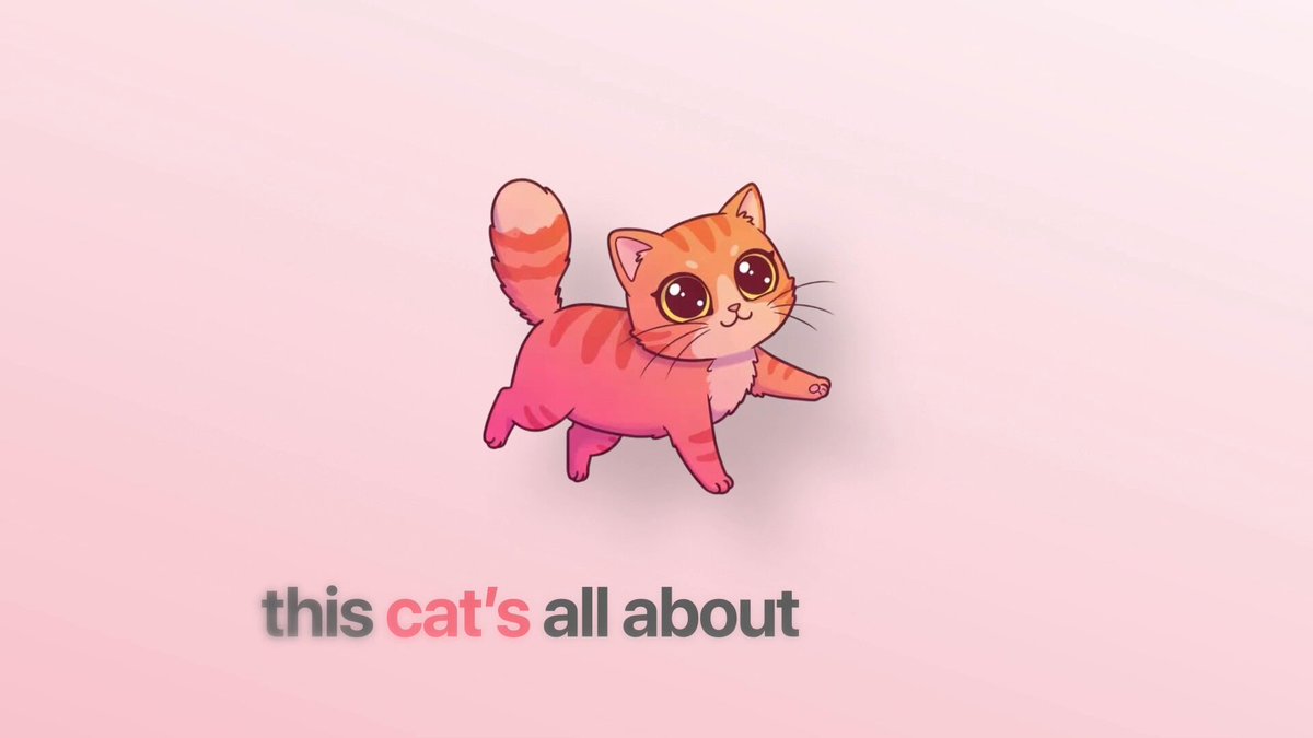 The image features a cartoon cat with orange fur walking across a pink background. The caption below the image reads "This cat's all about the vibe pure chaos energy, to the moon on good vibes only tag your favorite vibes".