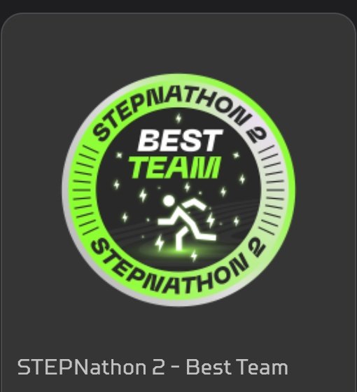 A digital badge or award icon labeled 'STEPNathon 2 - Best Team' featuring a neon green circle with a running figure and stars.