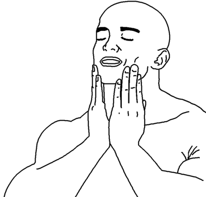 A bald man presses his hands to his face in a prayer-like gesture, eyes closed, looking hopeful or reverent. The image humorously evokes a moment of faith or anticipation, fitting the post's message about $HYPE being "about to hit $100."