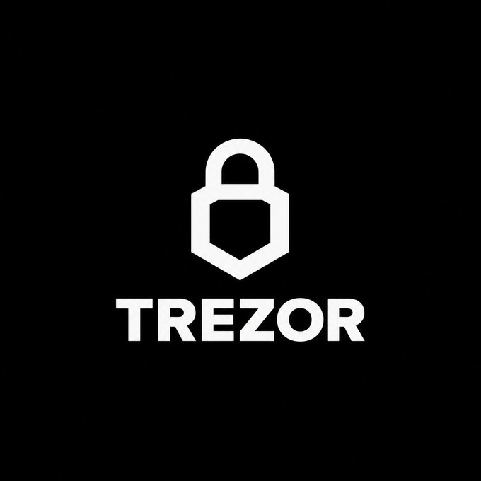 The Trezor logo, featuring a padlock icon and the word 'TREZOR' in white text on a black background.