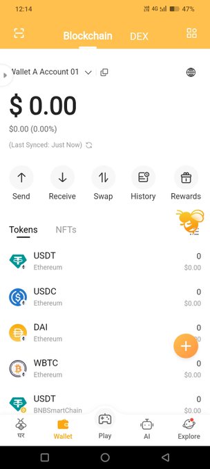 The image shows a cryptocurrency wallet interface displaying a $0.00 balance with zero holdings of tokens including USDT, USDC, DAI, WBTC, and USDT (on BNB Smart Chain). This empty wallet state suggests the post is announcing a new conversion feature or promotion for swapping Bee Honey tokens directly into USDT within the wallet app.