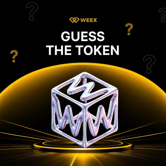 The image features a gold box with a silver logo, which appears to be a cube or a cube-like shape. The background of the image is black, and there are several questions written above the box that read "Guess the token". Below this, there's a question asking if the guesses are correct.