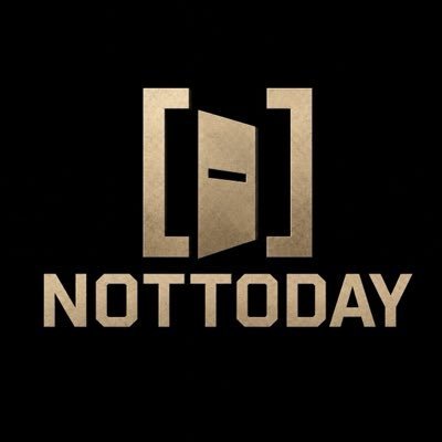 A gold-colored logo design on a black background featuring a door icon above the text 'NOTTODAY'.