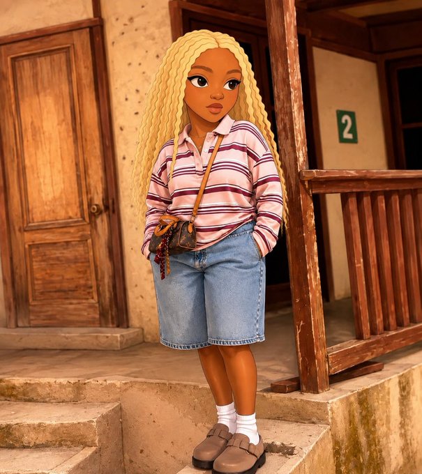 A young woman with long blonde curly hair, wearing a striped pink and white shirt, denim shorts, and a Louis Vuitton crossbody bag, poses on the steps of a building marked with the number "2," mirroring the post's reflection on a fleeting weekend and the hustle to chase financial gains in the new week.