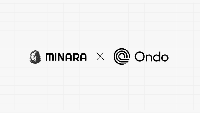 A graphic showing a collaboration between 'MINARA' and 'Ondo' logos with an 'X' between them on a grid background.