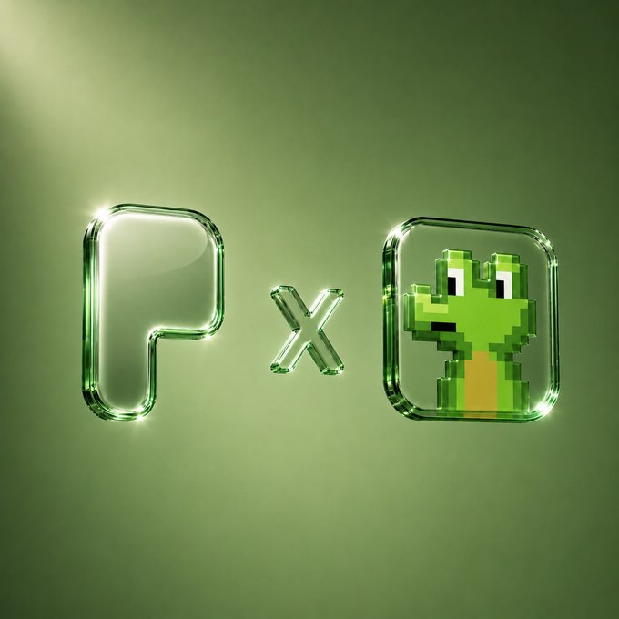 A glossy 3D rendering of a green glass button featuring a pixelated green crocodile character, designed to look like a Play button with an "x" in the middle, serving as a visual representation for searching "Pons" tokens on the gmgn.ai platform.