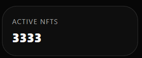 A dark UI card displays "ACTIVE NFTS" as a label above the number "3333," which corresponds to the "3333 Staked" announcement in the post.